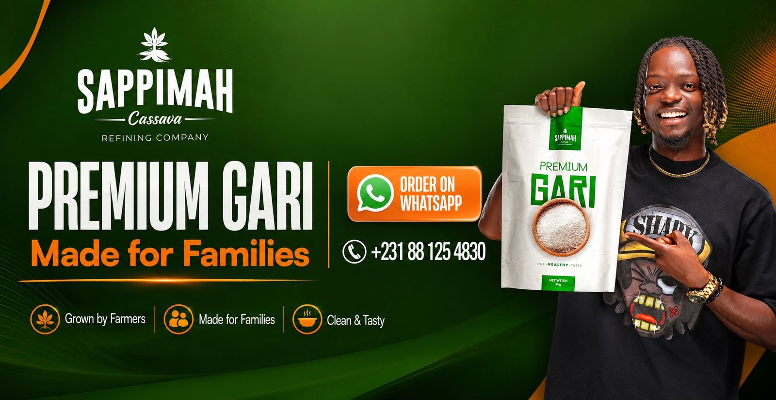 Sappimah cassava products, made for families. Order on WhatsApp +231 88 125 4830.
